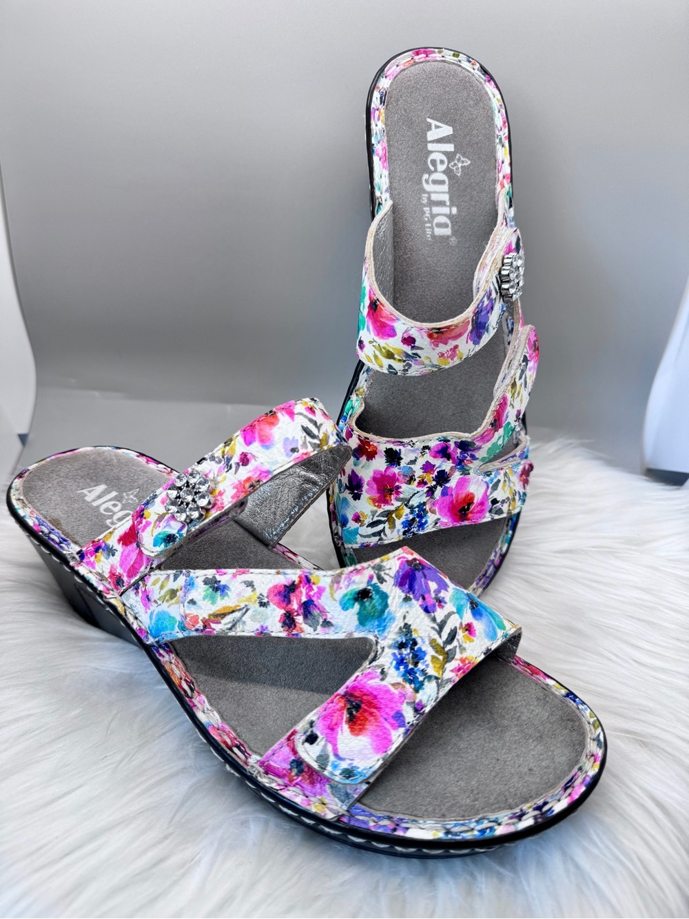 Alegria Loti Perennial Floral Wedge Sandals Women’s 9 EU 39 Leather Comfort